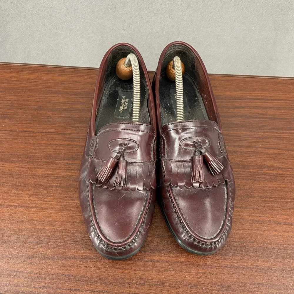 Hush Puppies Mens 11 M Burgundy Leather Kiltie Tassel Loafers 19106 Dress Shoes